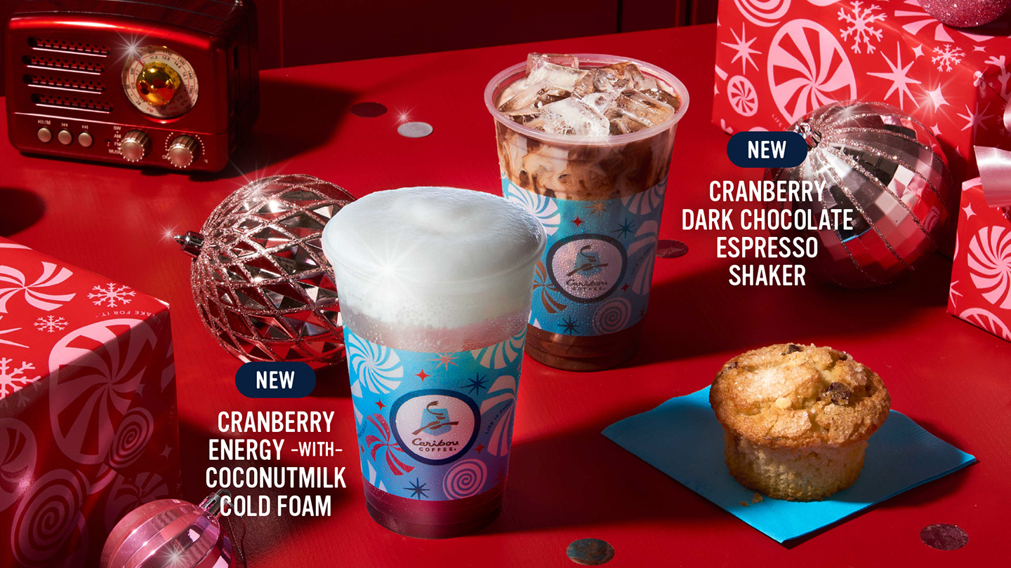 Enjoy the new Holiday 2024 Drinks available at our Caribou full-service locations. image of the new coffee drinks.