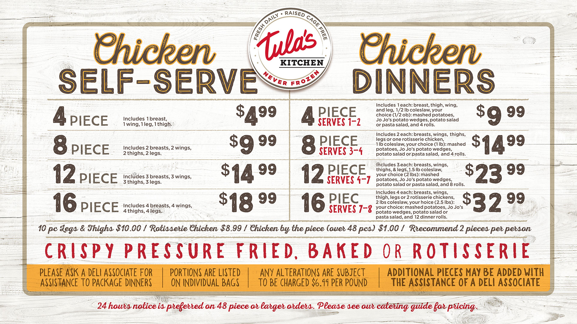 Image of the daily menu board for Tula's Kitchen in  Tri'g s Deli.