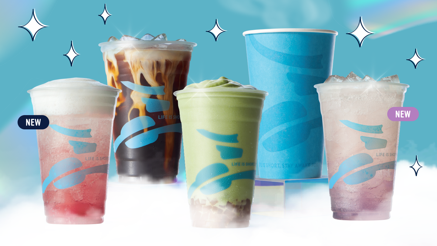 Enjoy the new 2025 Drinks available at our Caribou full-service locations. image of the new coffee drinks.